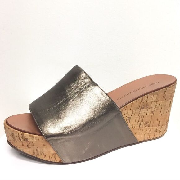 Dvf Mule Wedge Metallic Slide Shoes Leather 7 - Picture 1 of 8